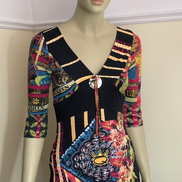 Save the Queen made in Italy Beautiful multicolor Poly Spandex Tunic Top S - Picture 6 of 16